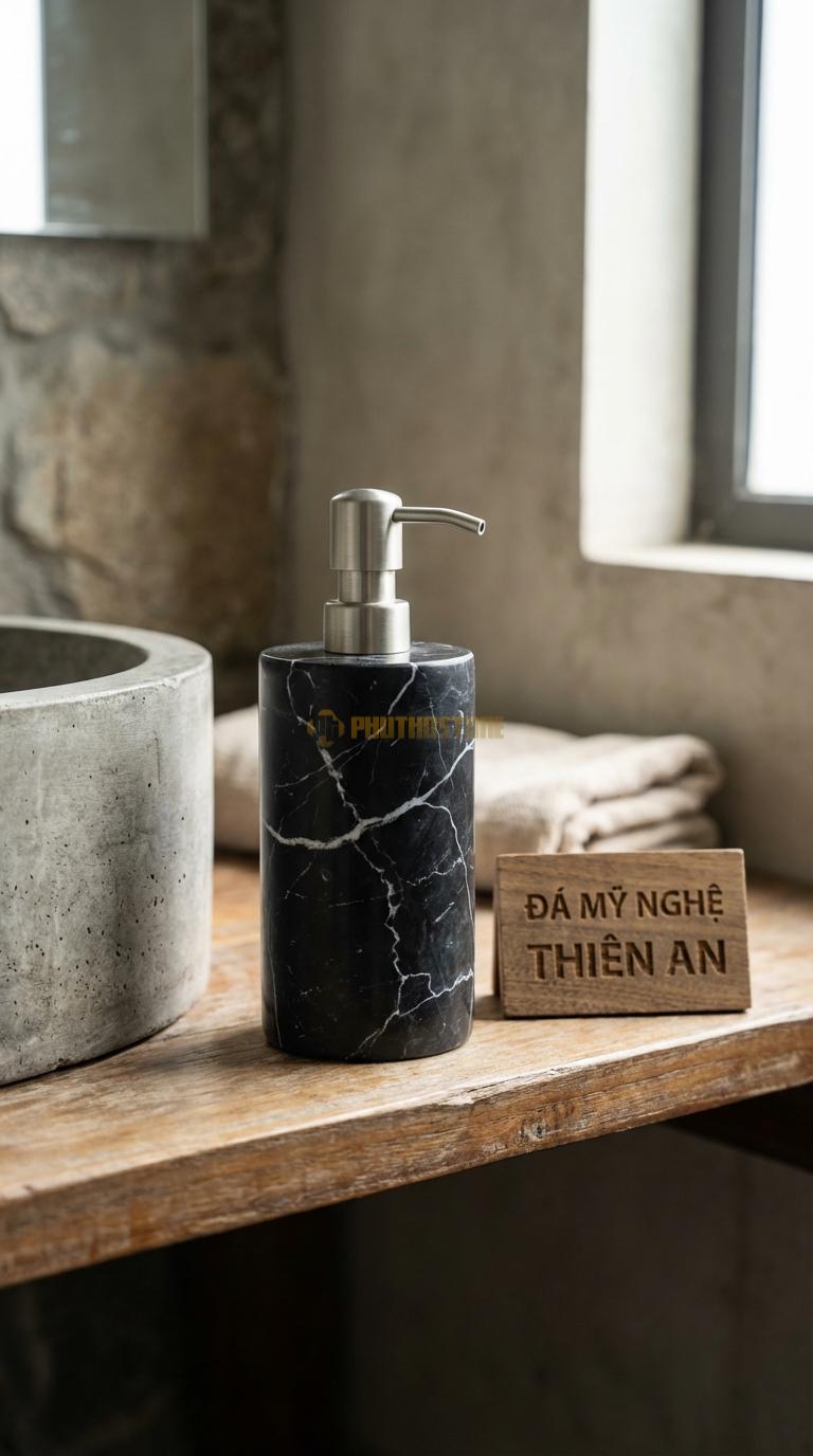 Bình Sữa Tắm Đá Đen Tia Chớp Mài Nhám Matte Bề Mặt Nhám Mịn, Chống Bám Xà Phòng Đường Kính 8cm x H17.5cm