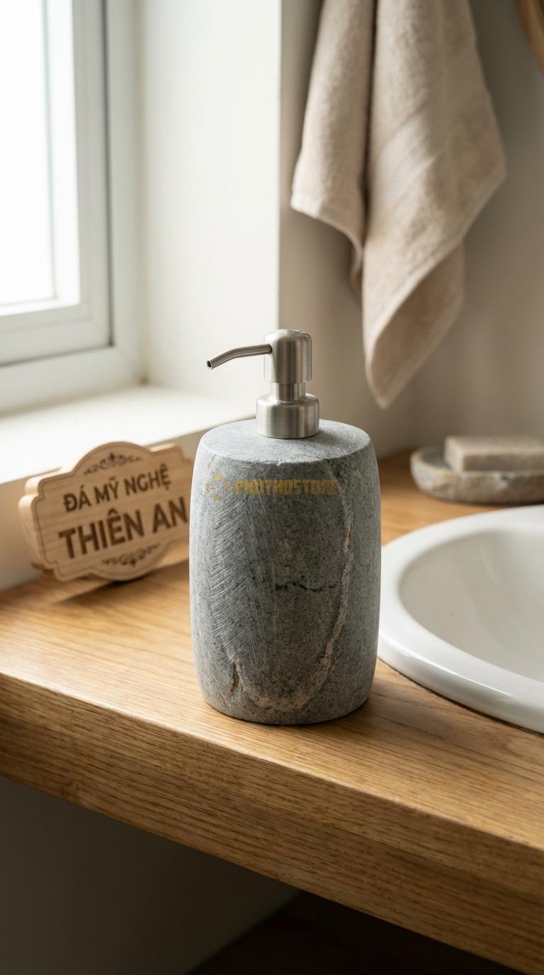 Bình Sữa Tắm Đá Granite “Relaxing Zen” Dáng Bầu Tròn Trơn, Mài Bóng Lộ Vân Đá Đường Kính 10cm x H16cm