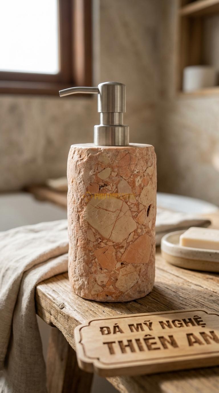Bình Sữa Tắm Đá Hồng Mài Nhám Matte Bề Mặt Nhám Mịn, Chống Bám Xà Phòng Đường Kính 8cm x H17.5cm