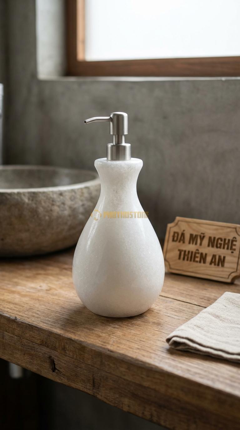 Bình Sữa Tắm Đá Trắng Muối Dáng Lọ Hoa Cổ Thắt Eo Ở Cổ, Thân Phình Rộng Quý Phái Đường Kính 9.5cm x H20cm