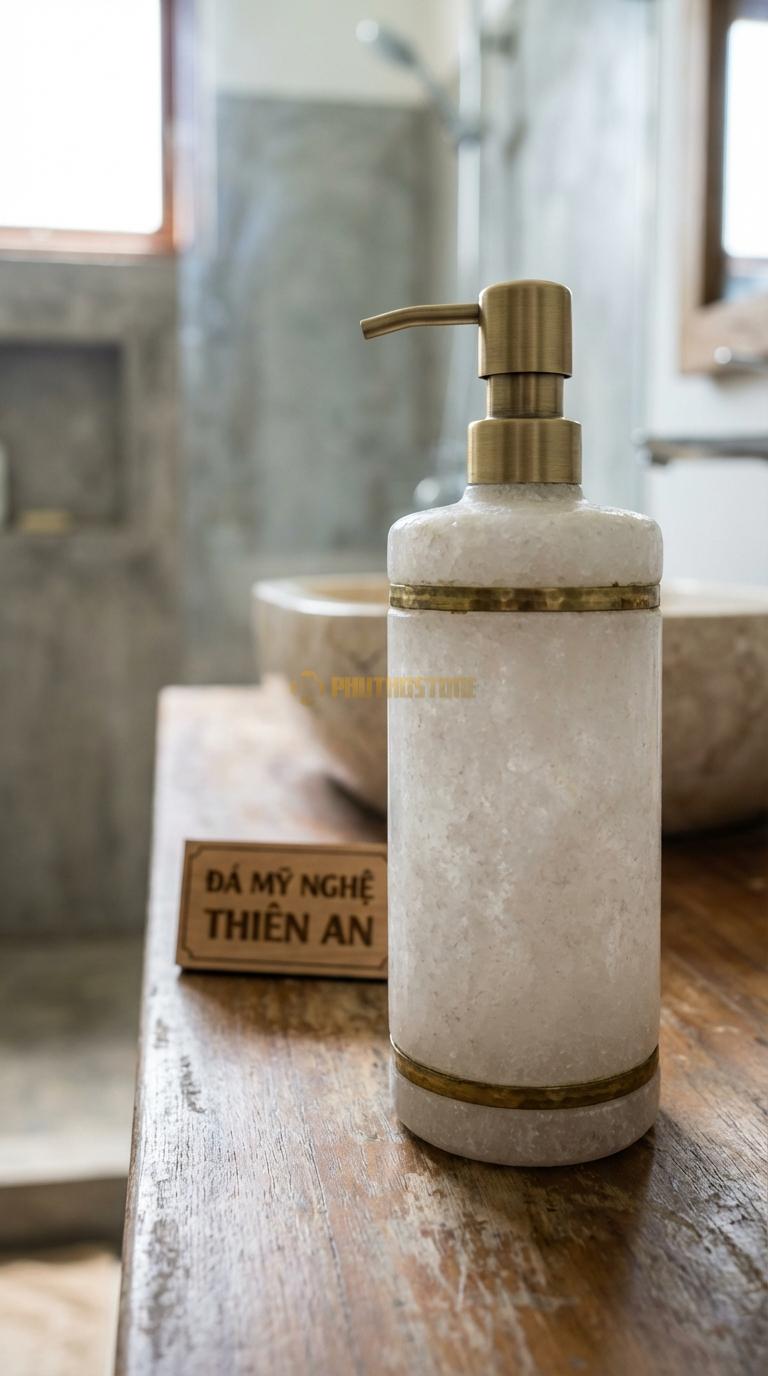 Bình Sữa Tắm Đá Trắng Muối Nẹp Chỉ Đồng Chạy 2 Vòng Chỉ Đồng Thau Ở Cổ Và Chân 8.5cm x 8.5cm x H18cm