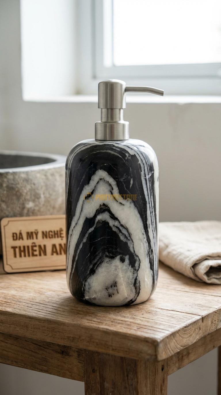 Bình Sữa Tắm Đá Tuyết Sơn “Relaxing Zen” Dáng Bầu Tròn Trơn, Mài Bóng Lộ Vân Đá Đường Kính 10cm x H16cm