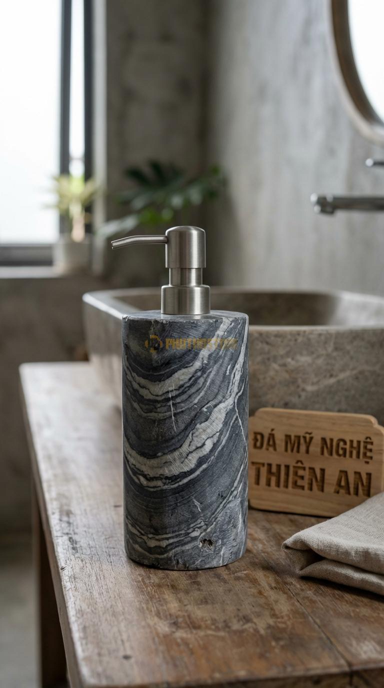 Bình Sữa Tắm Đá Vân Mây Mài Nhám Matte Bề Mặt Nhám Mịn, Chống Bám Xà Phòng Đường Kính 8cm x H17.5cm