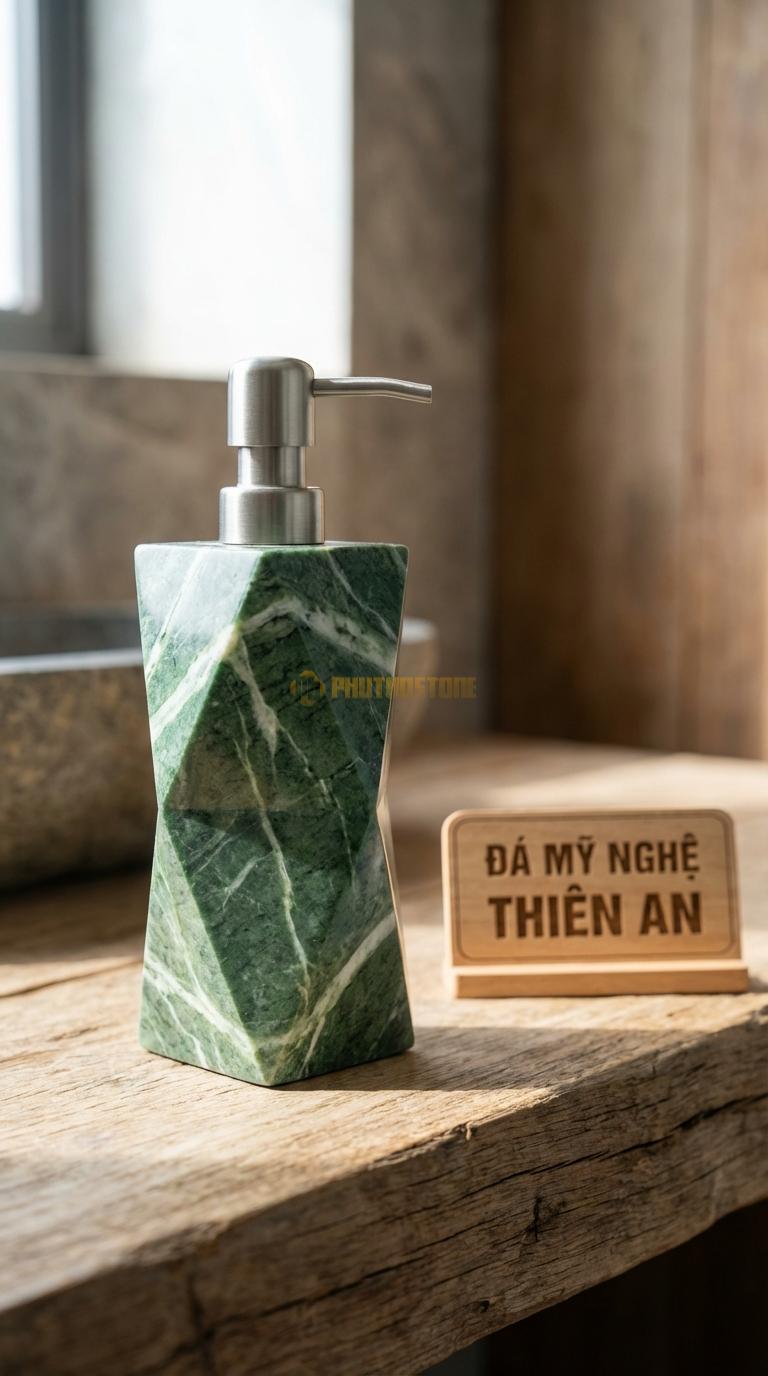 Bình Sữa Tắm Đá Xanh Ấn Vát Kim Cương Các Mặt Vát Hình Tam Giác Phản Chiếu Ánh Sáng 8cm x 8cm x H18cm
