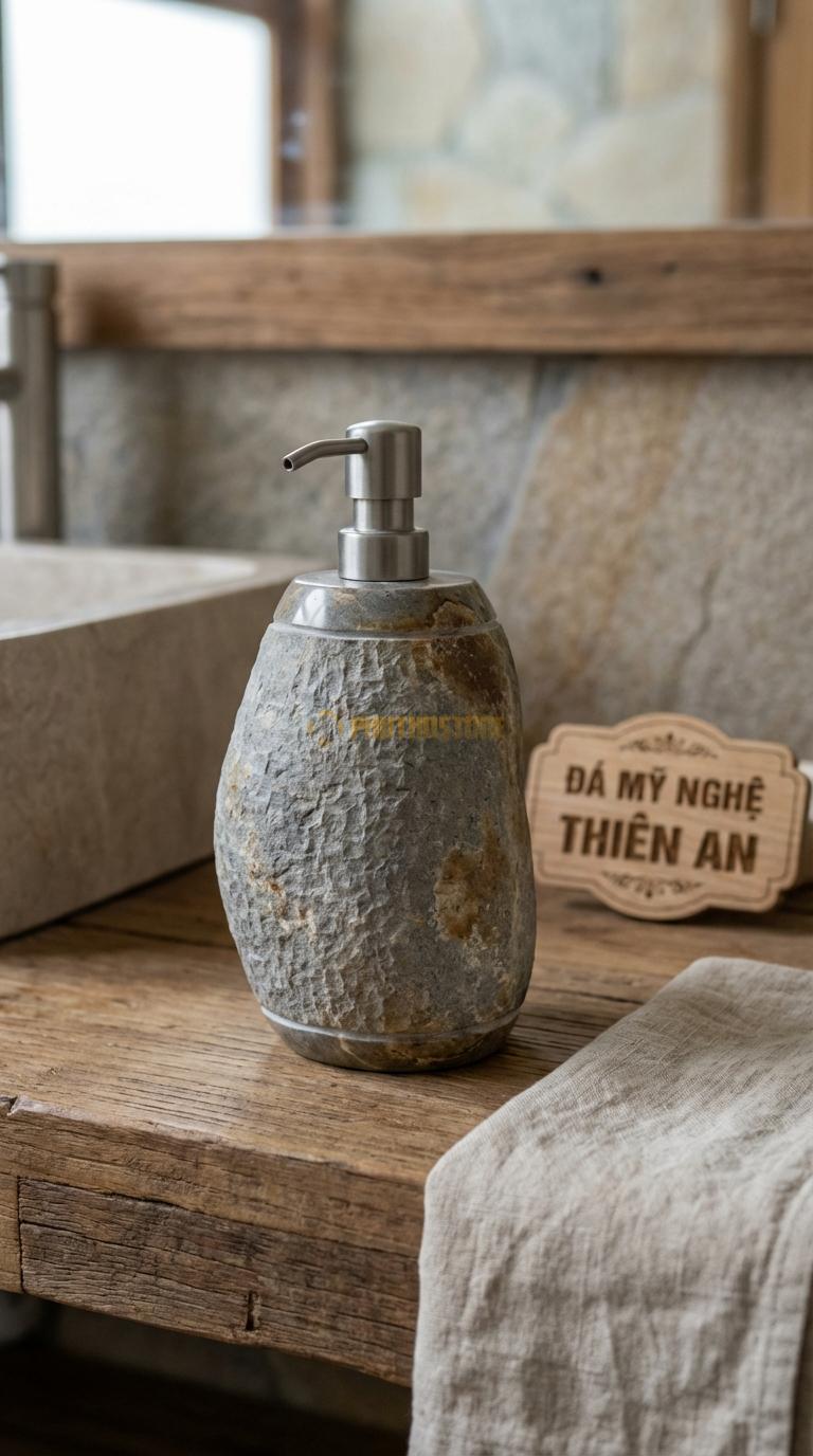 Bình Xịt Xà Phòng Đá Cuội Bình Băm Nhám Trừ Viền Thân Băm Li Ti, Viền Cổ Và Đáy Mài Bóng Đường Kính 8.5cm x H17.5cm