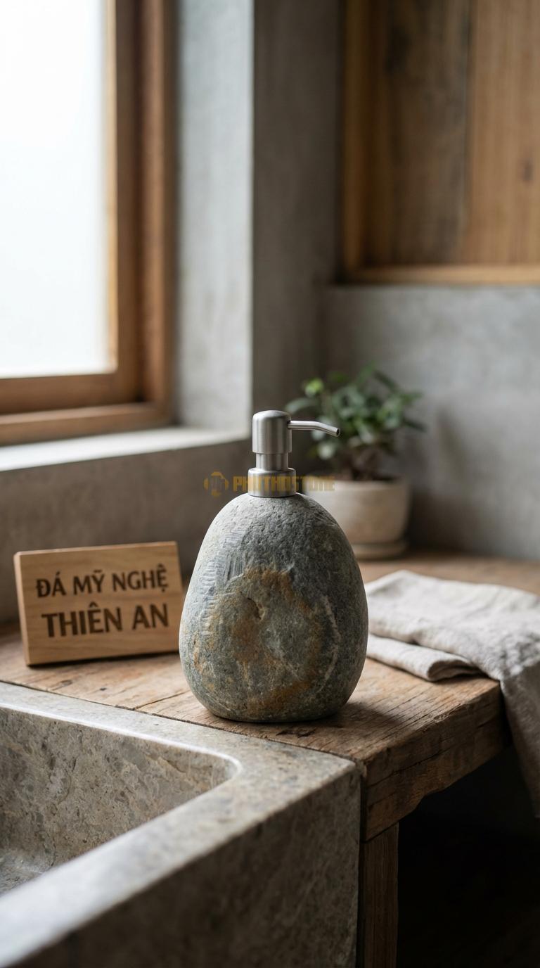 Bình Xịt Xà Phòng Đá Cuội Bình Trụ Tròn Minimalist Bề Mặt Mài Bóng Kính, Không Hoa Văn Đường Kính 8cm x H18cm