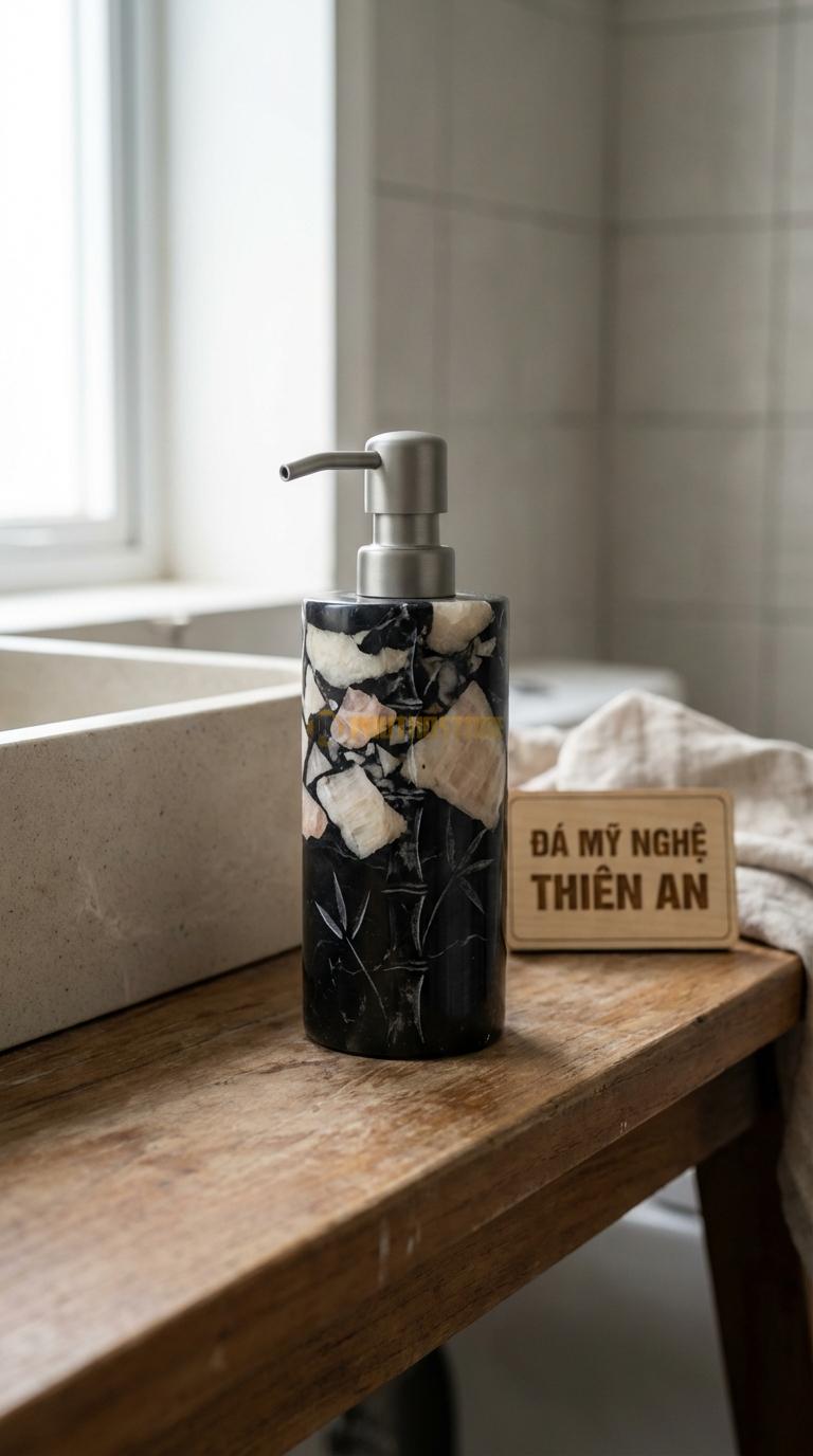 Bình Xịt Xà Phòng Đá Da Báo Bình Chạm Tre Trúc Họa Tiết Đốt Tre Uốn Lượn Tinh Tế Đường Kính 7.5cm x H19cm