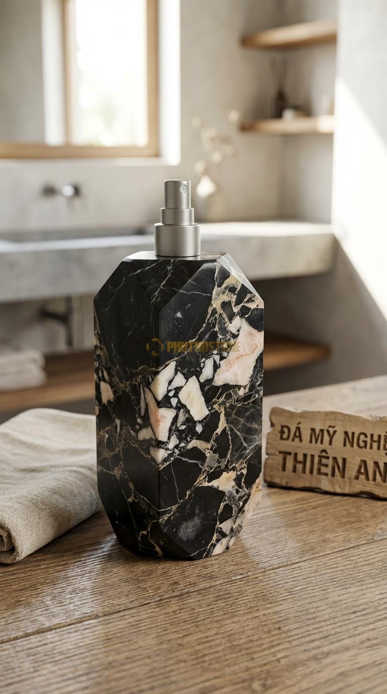 Bình Xịt Xà Phòng Đá Da Báo Bình Vuông Vát Cạnh 3D Vát Chéo 4 Góc Tạo Khối Kim Cương 8cm x 8cm x H17cm