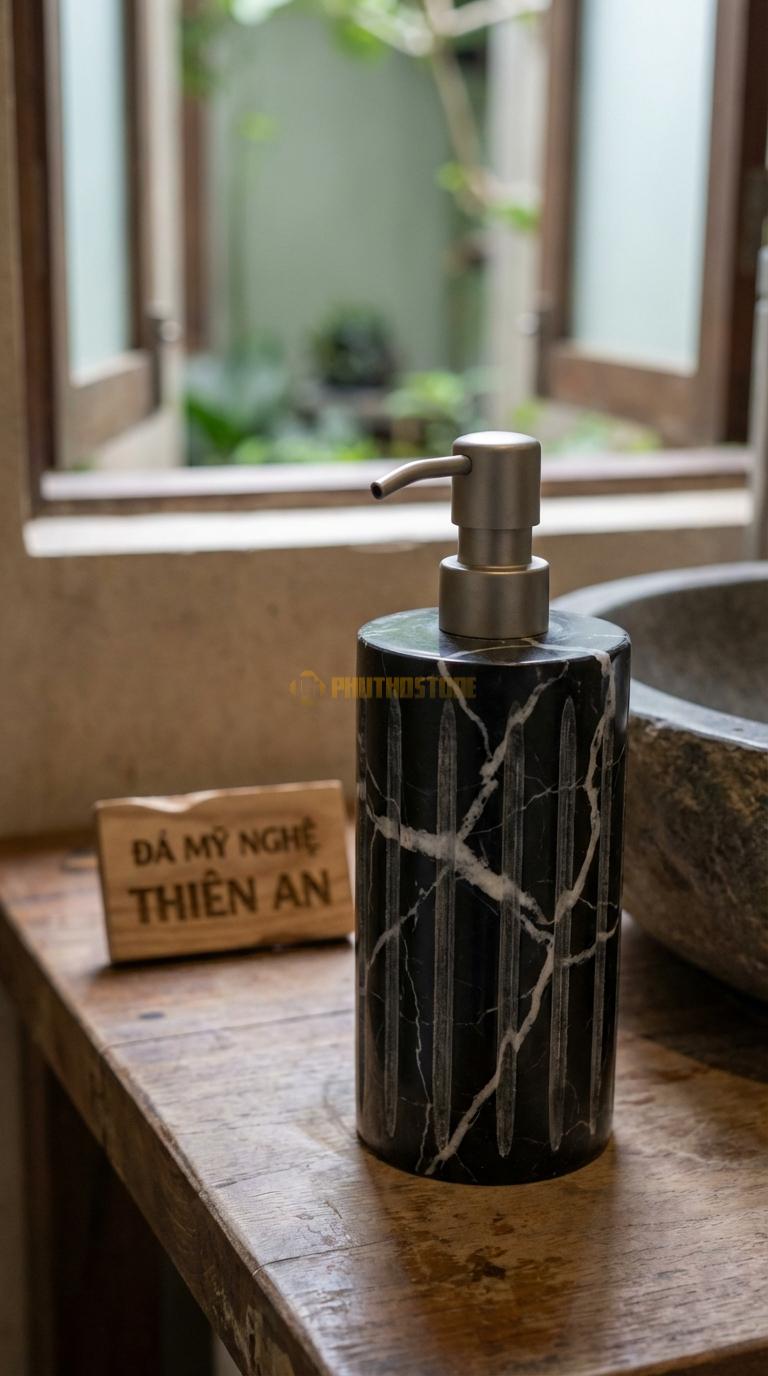Bình Xịt Xà Phòng Đá Đen Tia Chớp Bình Khía Sọc Dọc Các Rãnh Soi Dọc Thân Bình Kiểu Hy Lạp Đường Kính 8.5cm x H18cm