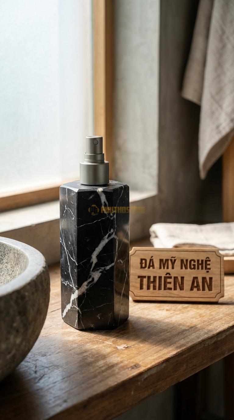 Bình Xịt Xà Phòng Đá Đen Tia Chớp Bình Lục Giác Hiện Đại Hình Khối Lục Lăng Mạnh Mẽ Cạnh 5cm x H18cm