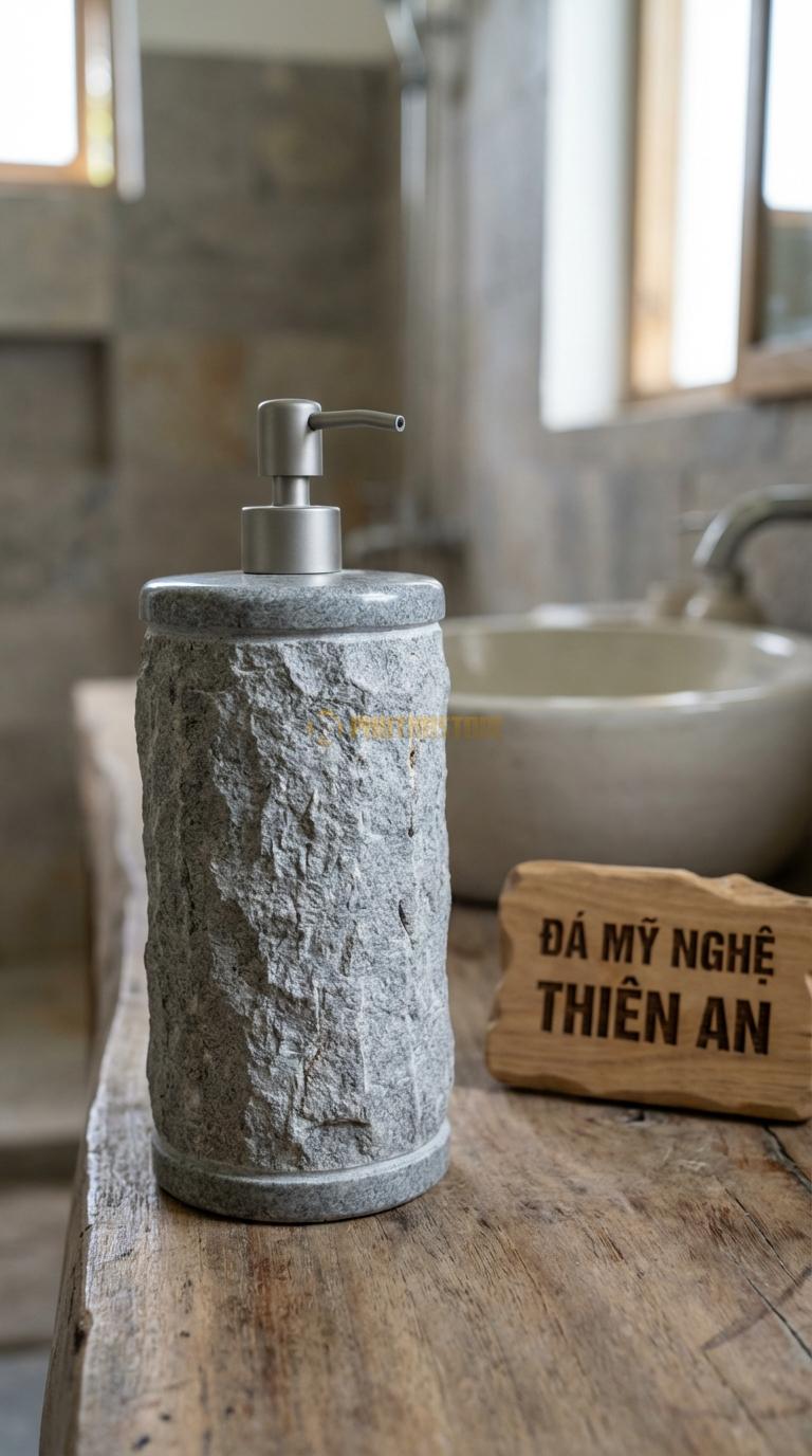 Bình Xịt Xà Phòng Đá Granite Bình Băm Nhám Trừ Viền Thân Băm Li Ti, Viền Cổ Và Đáy Mài Bóng Đường Kính 8.5cm x H17.5cm