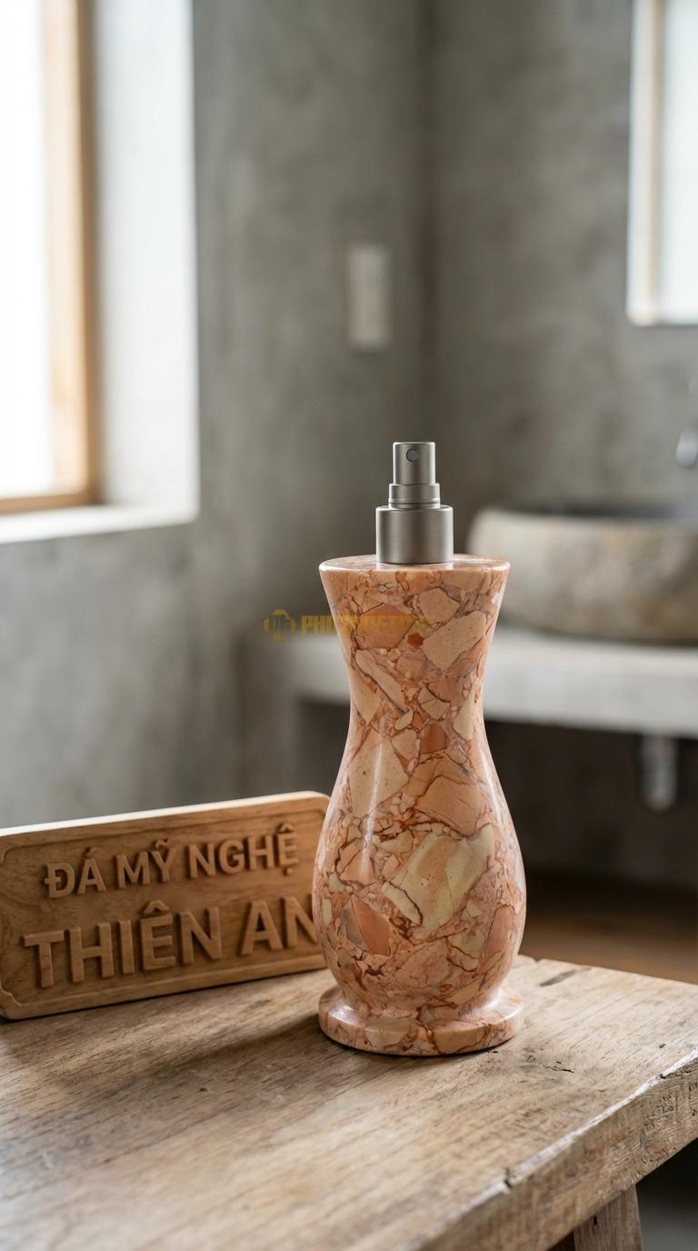 Bình Xịt Xà Phòng Đá Hồng Bình Dáng Đồng Hồ Cát Thắt Eo Ở Giữa, Chạm Vân Mây Nhẹ Đường Kính 8cm x H20cm