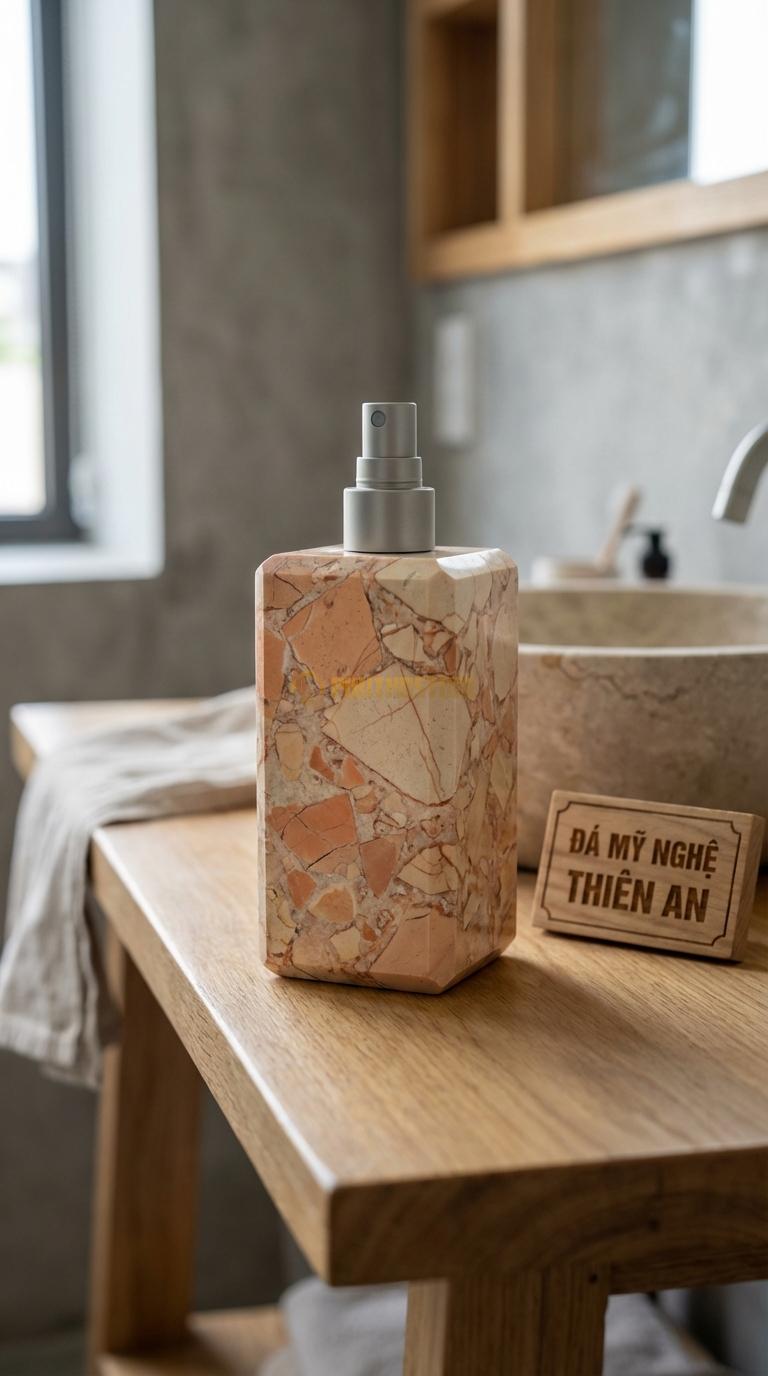 Bình Xịt Xà Phòng Đá Hồng Bình Vuông Vát Cạnh 3D Vát Chéo 4 Góc Tạo Khối Kim Cương 8cm x 8cm x H17cm