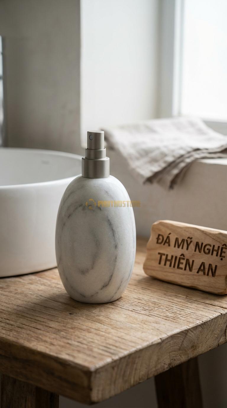 Bình Xịt Xà Phòng Đá Trắng Xanh Bình Oval Mềm Mại Dáng Bầu Tròn Theo Phong Cách Zen 10cm x 7cm x H16cm