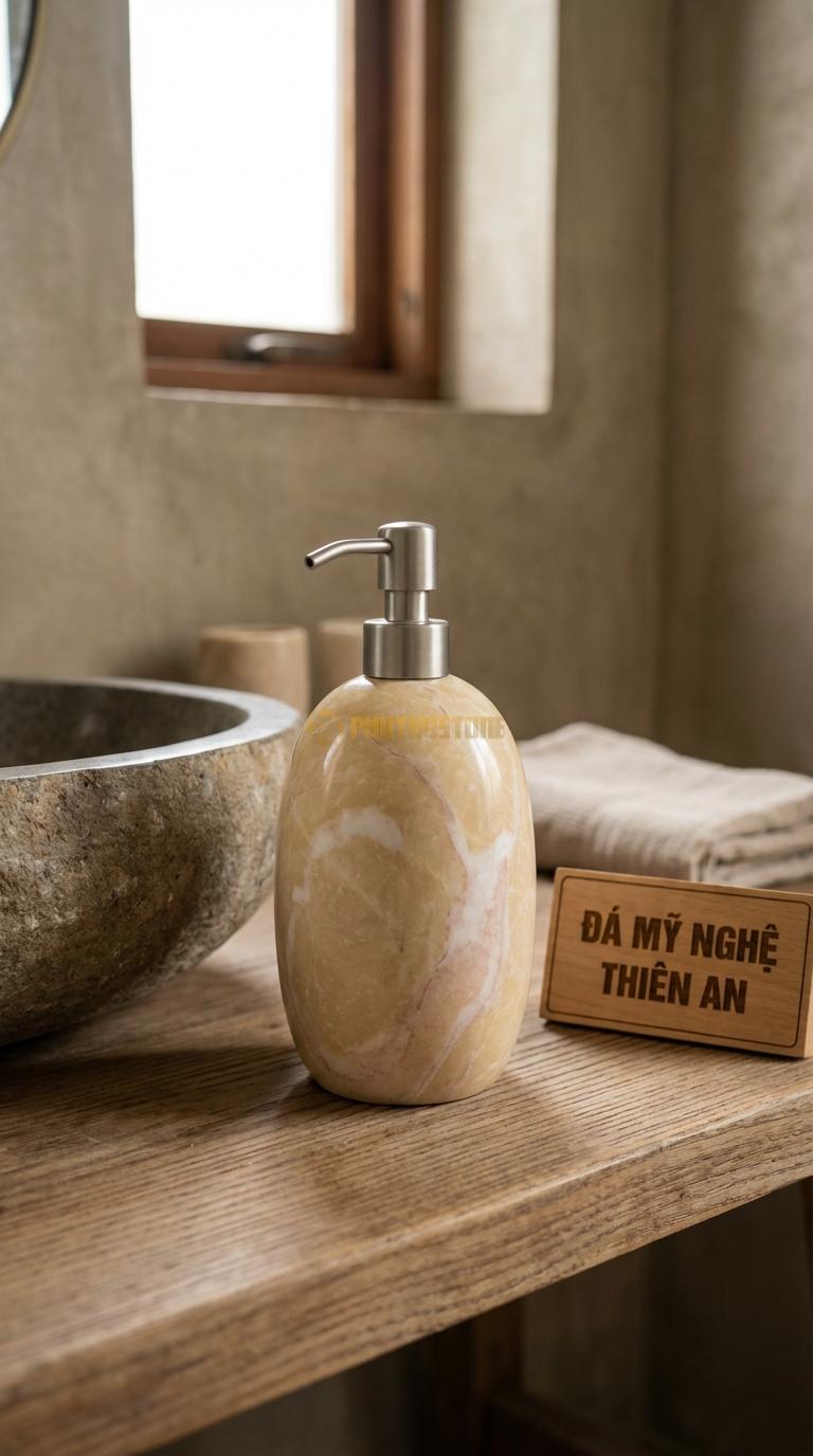 Bình Xịt Xà Phòng Đá Vàng Nghệ An Bình Oval Mềm Mại Dáng Bầu Tròn Theo Phong Cách Zen 10cm x 7cm x H16cm