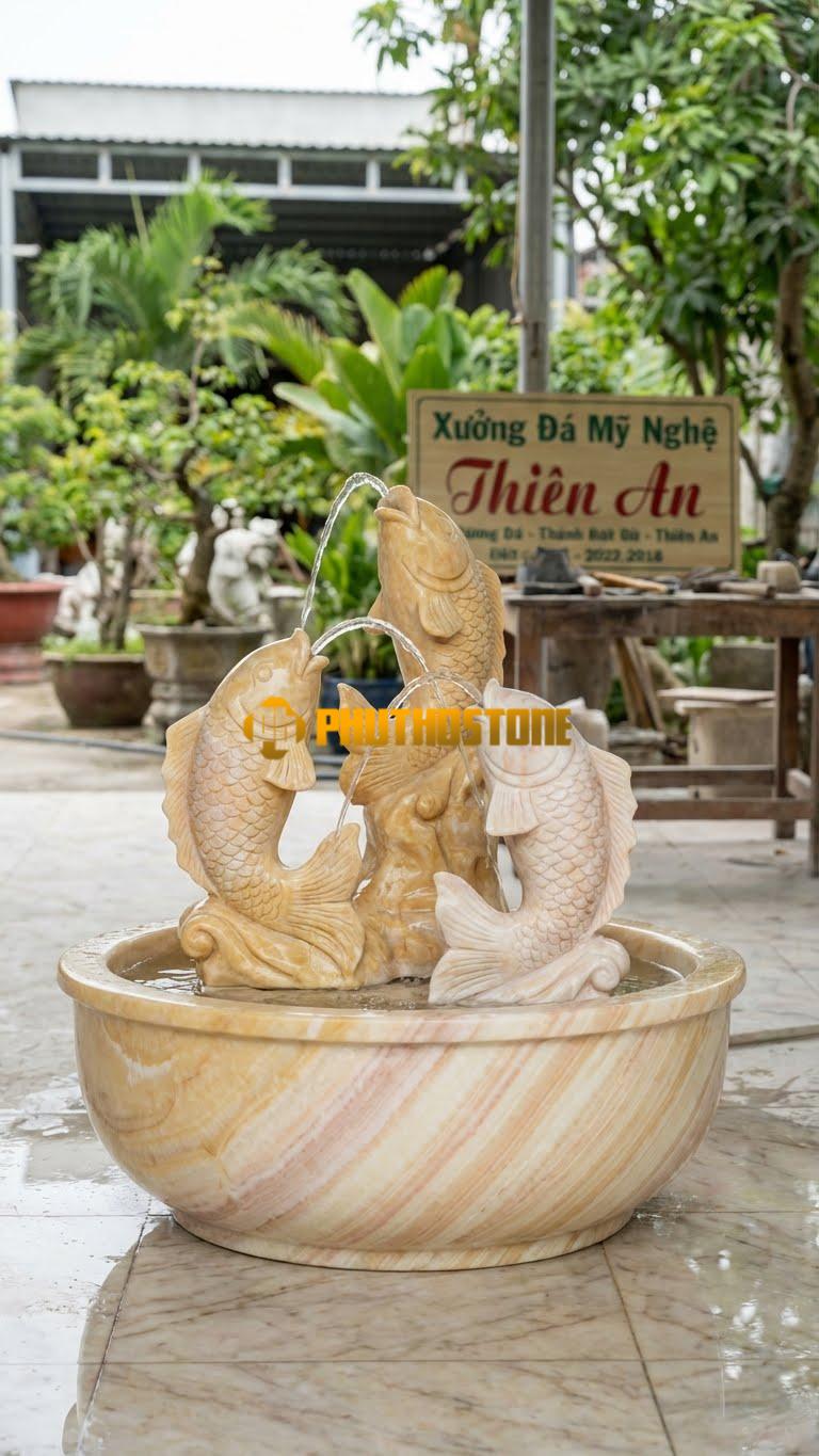 Bộ 3 Cá Chép Phun Nước Hồ Koi C80cm. Chất Liệu Đá Vàng Nghệ An