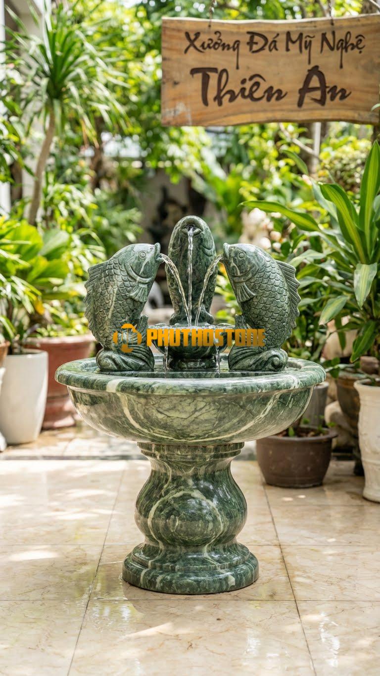 Bộ 3 Cá Chép Phun Nước Hồ Koi C80cm. Chất Liệu Đá Xanh Ấn