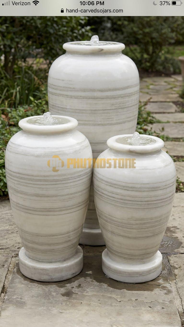 Bộ 3 chum đá cẩm thạch vân gỗ phun nước