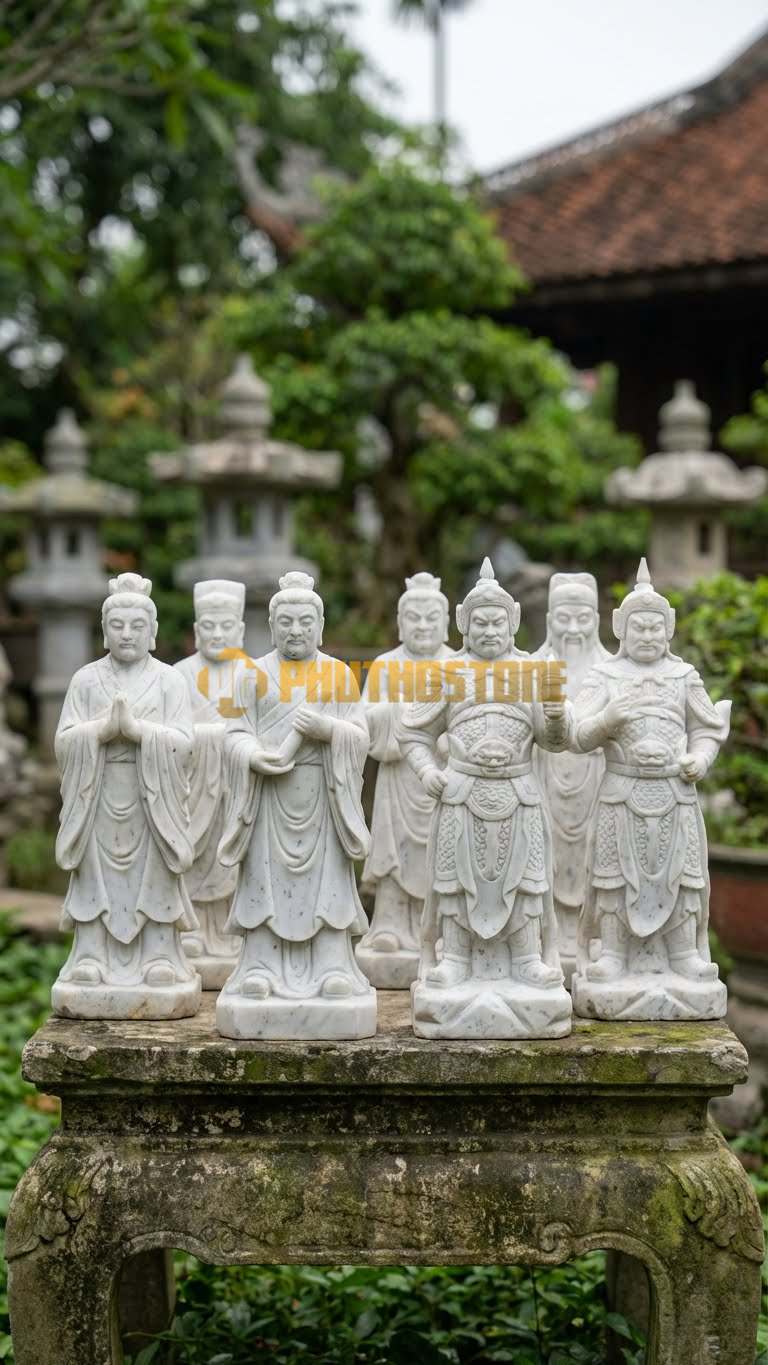 Bộ 8 Tượng Kim Cang Đá Trắng Yên Bái, dáng đứng trên mây