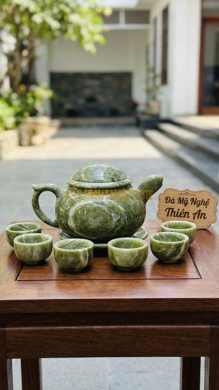 Bộ Ấm Trà Bằng Đá Dáng Rùa Vàng (Kim Quy)