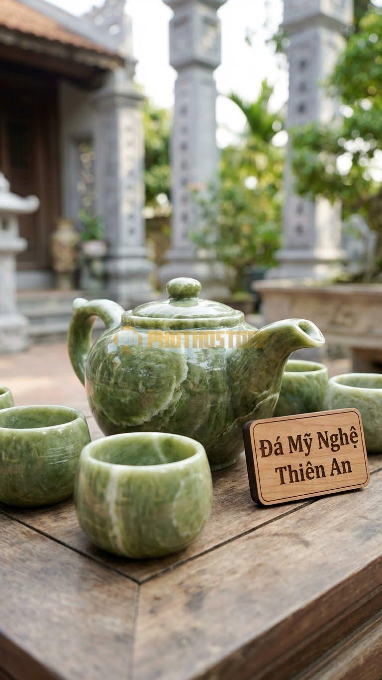 Bộ Ấm Trà Bằng Đá Chạm Tỳ Hưu