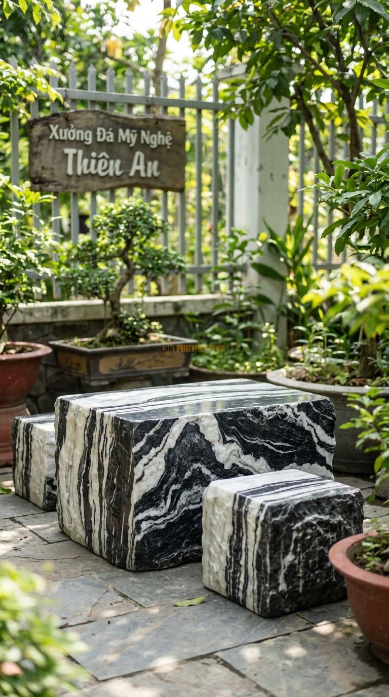 Bộ Bàn Ghế đá Bàn Trà Đạo 2 Ghế, Chất Liệu đá Tuyết Sơn, Kiểu Dáng bàn Thấp, Nhỏ, Thiết Kế Ngồi Bệt Hoặc Đôn Cực Thấp, Mặt Bàn Phẳng Lỳ. Bàn: 60 x 40 x 35 Cm Đôn: 25 x 25 x 20 Cm (2 Đôn)