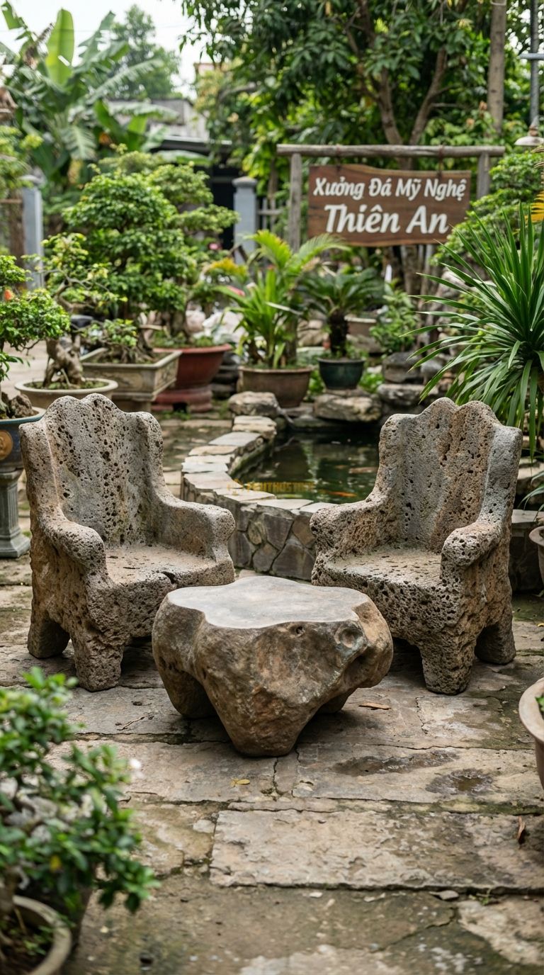Bộ Bàn Ghế đá Ghế Chúa Đảo ( đá San Hô), Chất Liệu đá Cuội, Kiểu Dáng bề Mặt đá Có Kết Cấu Như San Hô Hoặc đá Hang Động, Dáng Ghế Ngai Tự Nhiên. Ghế: 90 x 80 x 100 Cm. Ghế: 90 x 80 x 100 Cm.