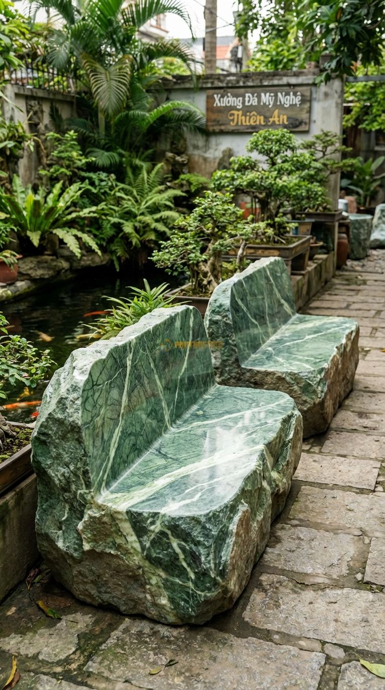 Bộ Bàn Ghế đá Ghế Tựa đá Tảng (Thô), Chất Liệu đá Xanh Ấn, Kiểu Dáng giữ Nguyên Dáng Tảng đá Khổng Lồ, Chỉ Khoét Phần Ngồi Và Mài Nhẵn Lòng, Bên Ngoài Để Thô. Ghế: 120 x 100 x 120 Cm. Ghế: 120 x 100 x 120 Cm.