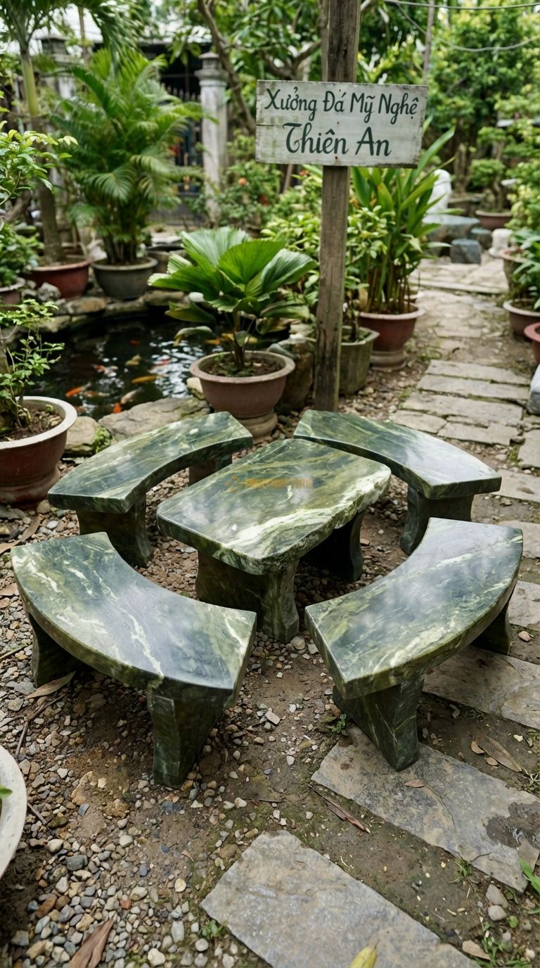 Bộ Bàn Ghế đá Rời (Module), Chất Liệu đá Serpentine, Kiểu Dáng gồm 4 Ghế Cong Riêng Biệt, Có Thể Xếp Chụm Lại Ôm Cây Hoặc Tách Ra Ngồi Riêng. Mỗi Ghế: Dài 100 Cm (Cong). Mỗi Ghế: Dài 100 Cm (Cong).