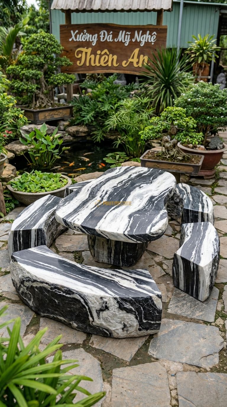 Bàn Ghế Đá Ôm Gốc Cây