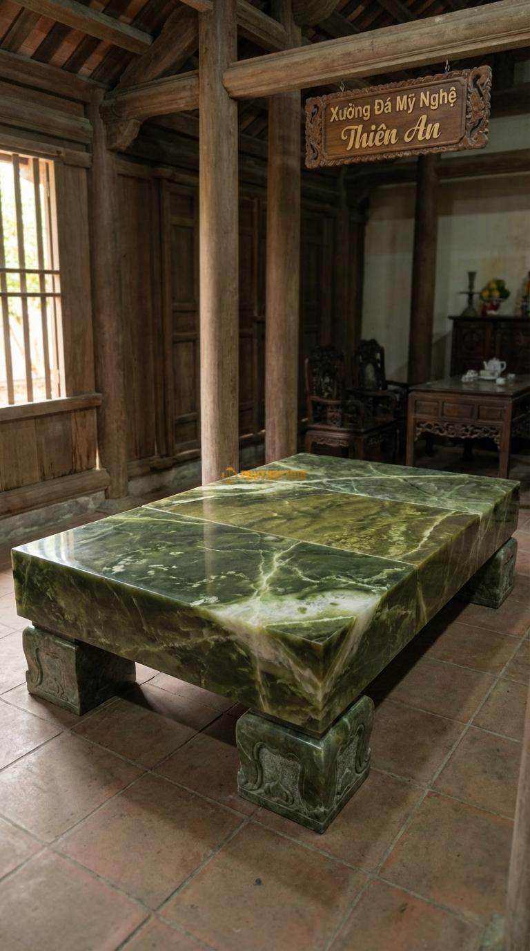 Bộ Phản Ba Tấm Đá Serpentine 3 tấm ghép khít, bề mặt đánh bóng mờ, Kích thước 2m4 x 3m0 x 15cm