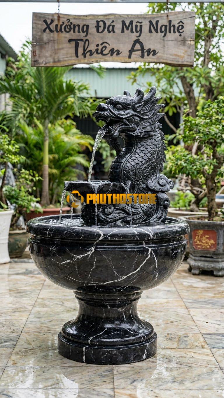 Cá Chép Hóa Rồng Cà Rốt Cao 2.2m. Chất Liệu Đá Đen Tia Chớp