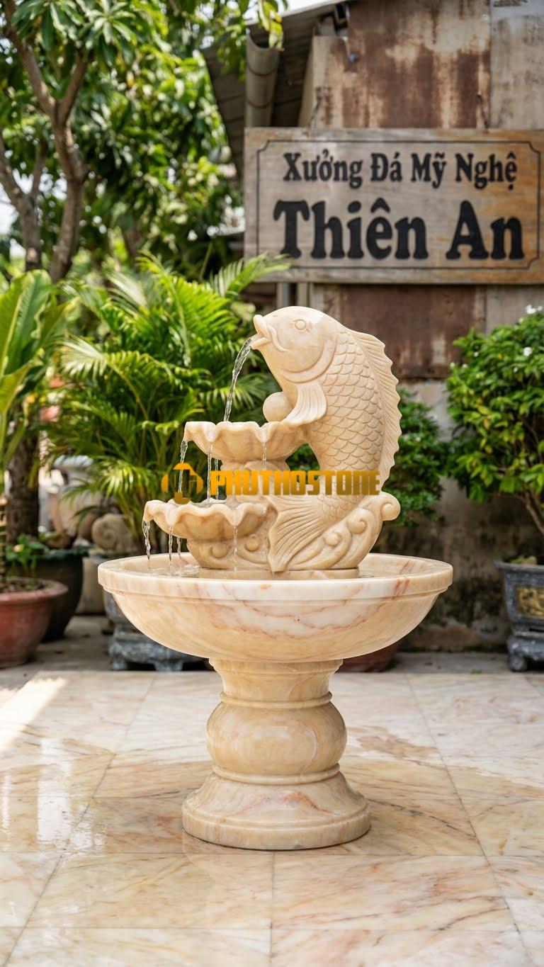 Cá Chép Ngậmngọc Phun Nước R60cm x C1.1m. Chất Liệu Đá Vàng Nghệ An