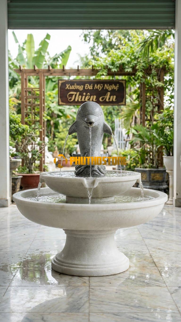 Cá Heo Đá Granite Xám Phun Nước Hồ Bơi C1.2m. Chất Liệu Đá Trắng Muối