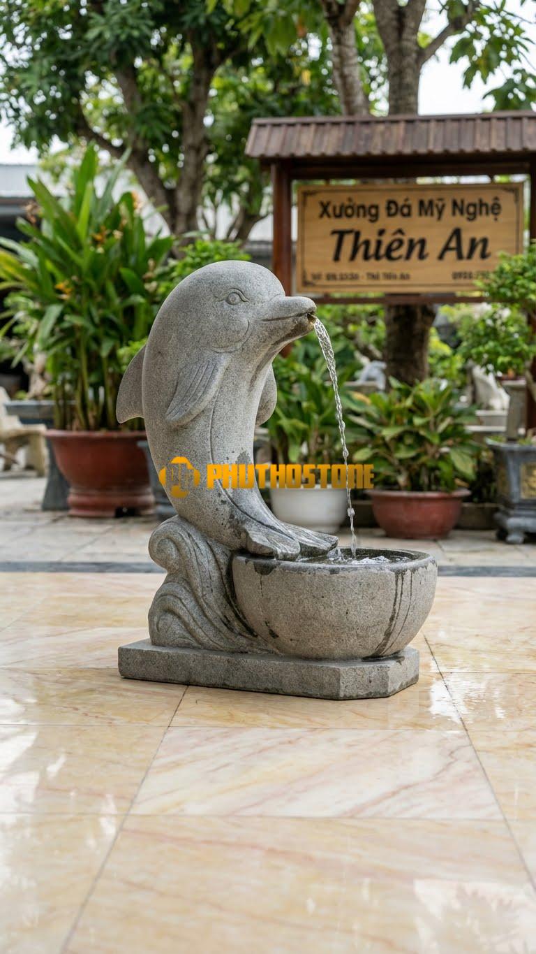 Cá Heo Đá Granite Xám Phun Nước Hồ Bơi C1.2m. Chất Liệu Đá Vàng Nghệ An
