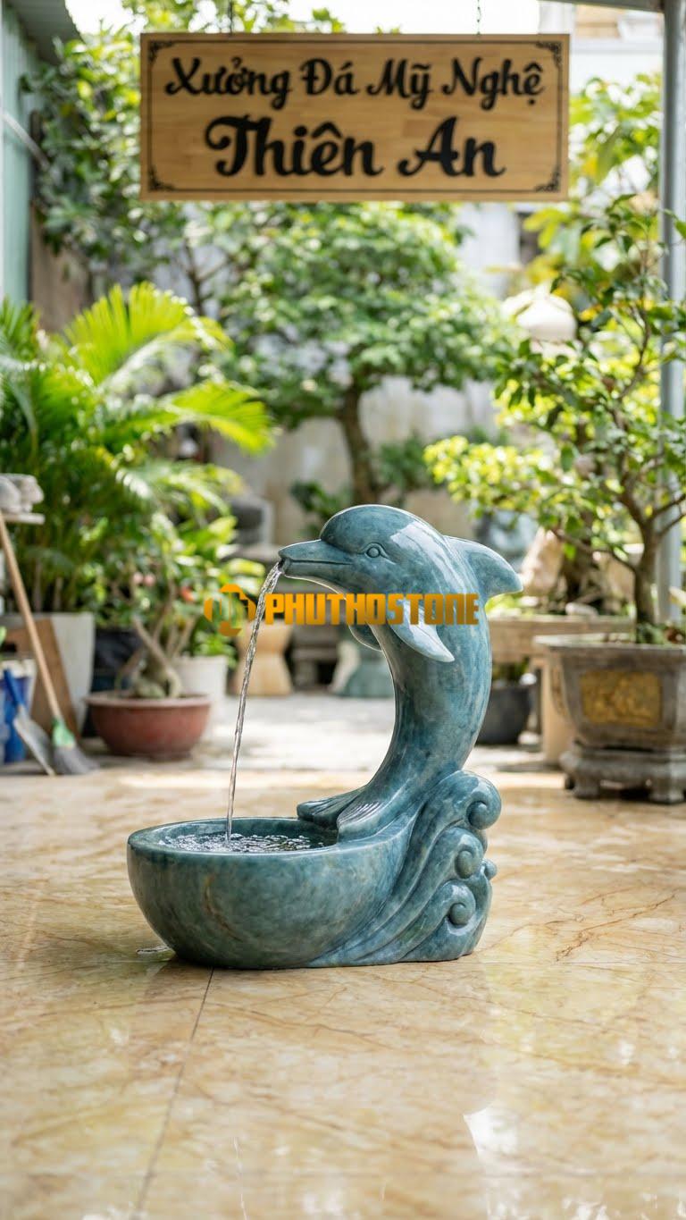 Cá Heo Đá Ngọc Xanh Mini Phun Nước C80cm. Chất Liệu Đá Vàng Nghệ An