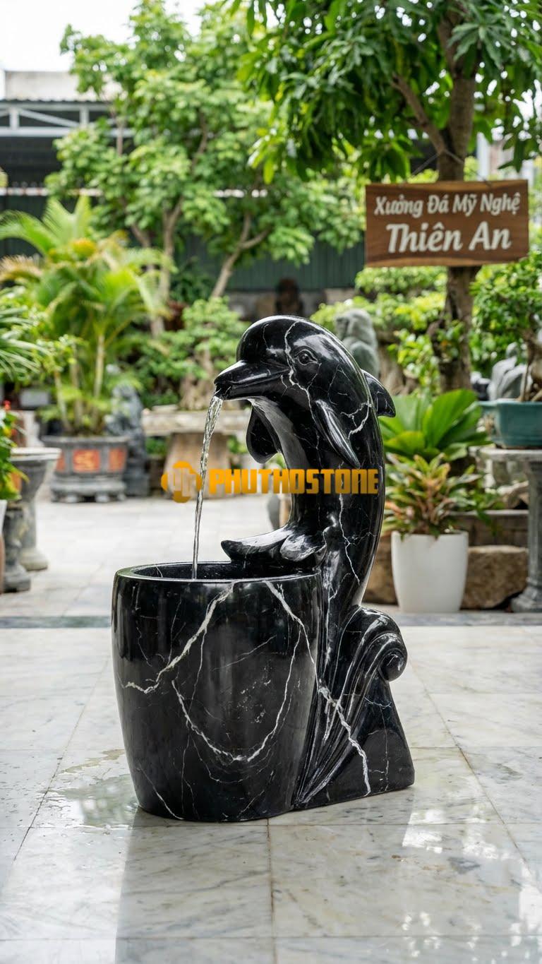 Cá Heo Đơn Hiện Đại C1.2m. Chất Liệu Đá Đen Tia Chớp