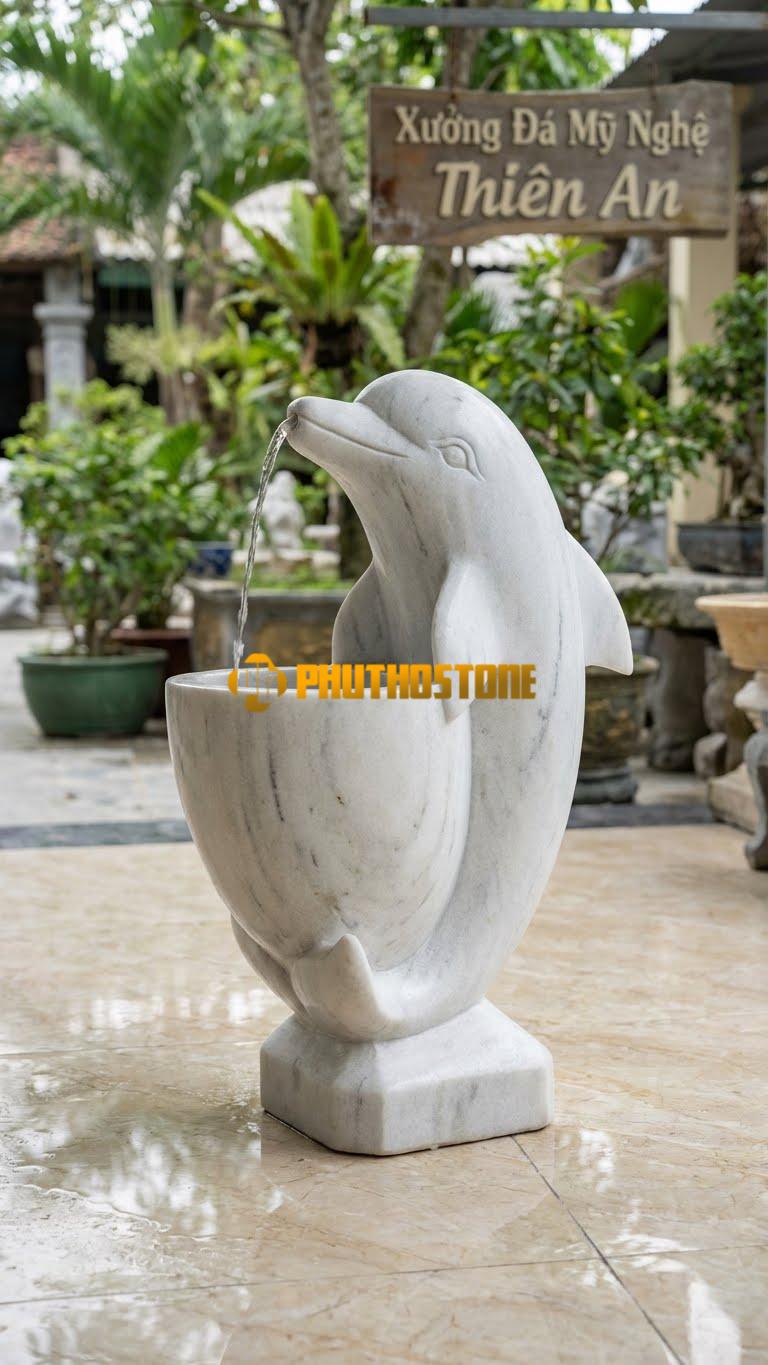 Cá Heo Đơn Hiện Đại C1.2m. Chất Liệu Đá Trắng Xanh