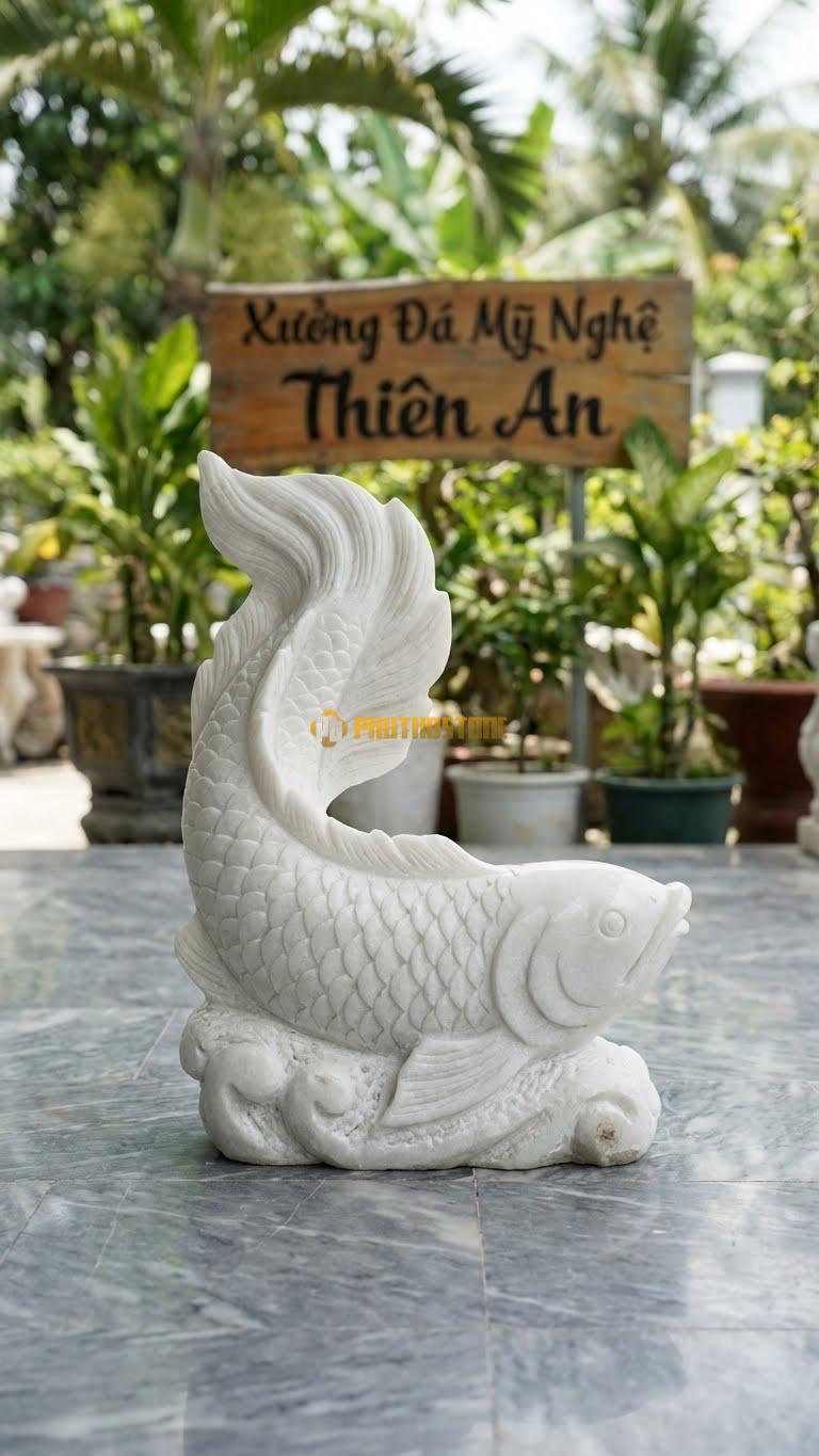 Cá Rồng Uốn Lượn (Chữ S) Bằng Đá Trắng Muối, Kiểu Dáng Thể Hiện Sự Linh Hoạt. Kích Thước Dài 50cm.
