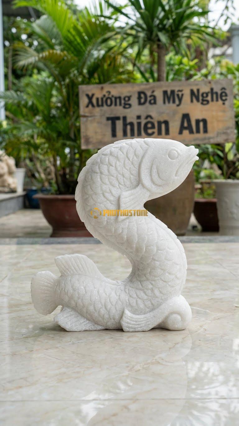 Cá Rồng Uốn Lượn (Chữ S) Bằng Đá Trắng Muối, Kiểu Dáng Thể Hiện Sự Linh Hoạt. Kích Thước Dài 50cm.