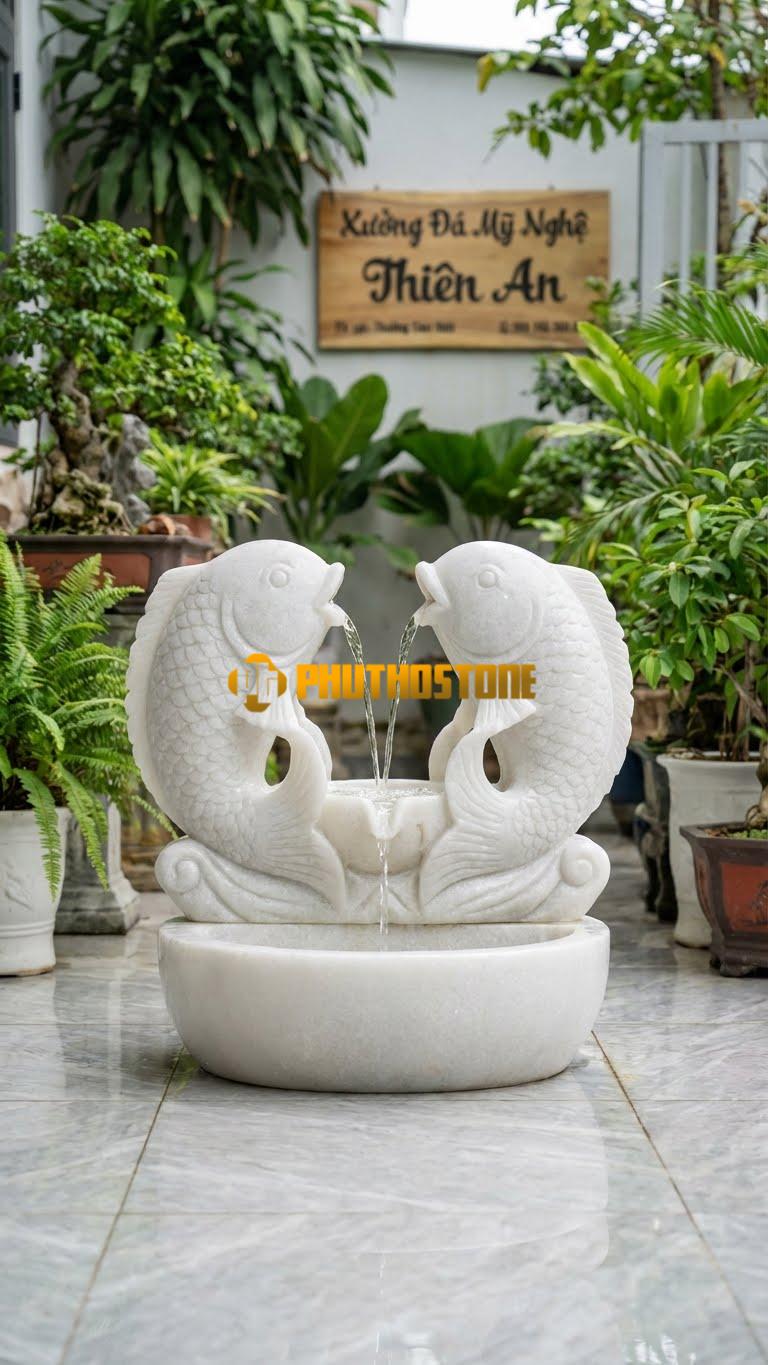 Cặp Cá Chép Song Ngư Nhạt C90cm. Chất Liệu Đá Trắng Muối
