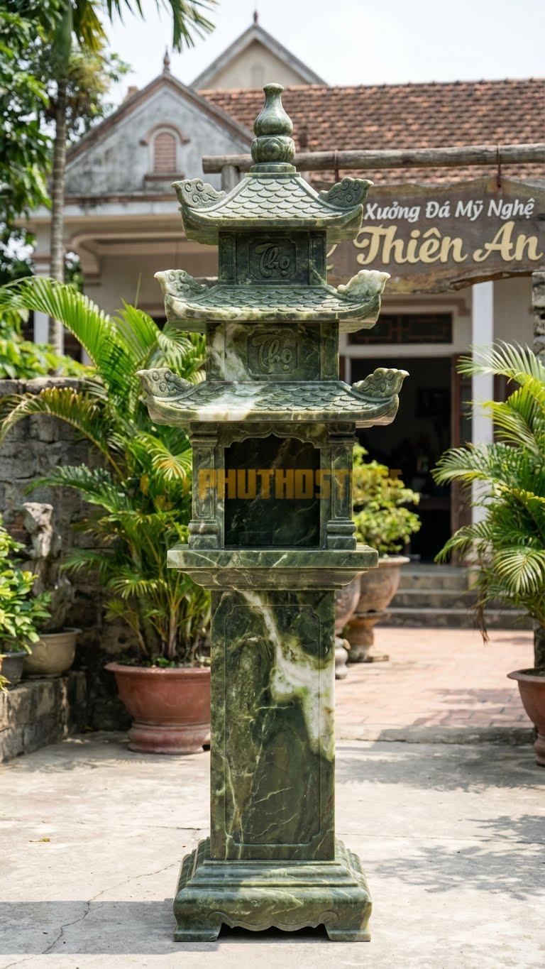 Cây Hương 3 Mái Chùa Một Cột Đá Serpentine Mô Phỏng Kiến Trúc Mái Chùa Cổ 127 X 127 X 255 Cm