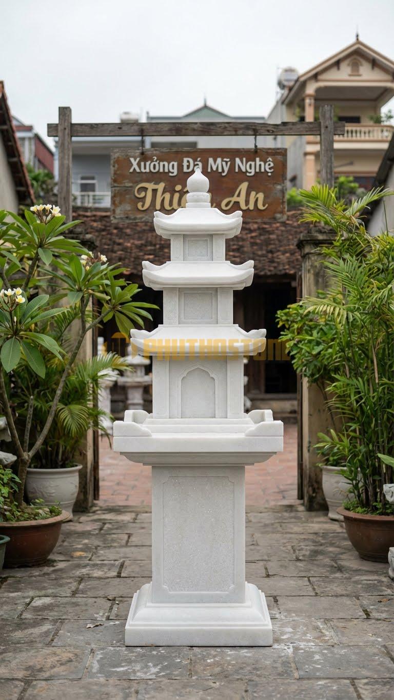 Cây Hương 3 Mái Chùa Một Cột Đá Trắng Muối Mô Phỏng Kiến Trúc Mái Chùa Cổ 127 X 127 X 255 Cm