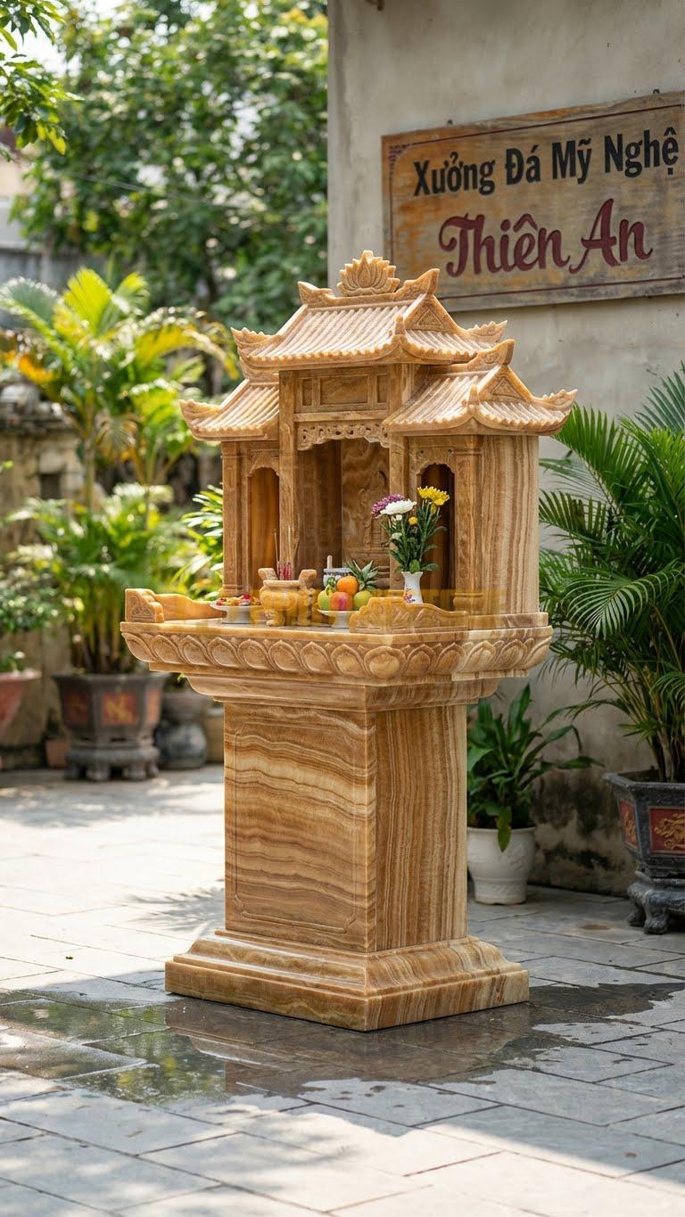 Cây Hương 3 Mái Chùa Một Cột Đá Vân Gỗ Mô Phỏng Kiến Trúc Mái Chùa Cổ 127 X 127 X 255 Cm