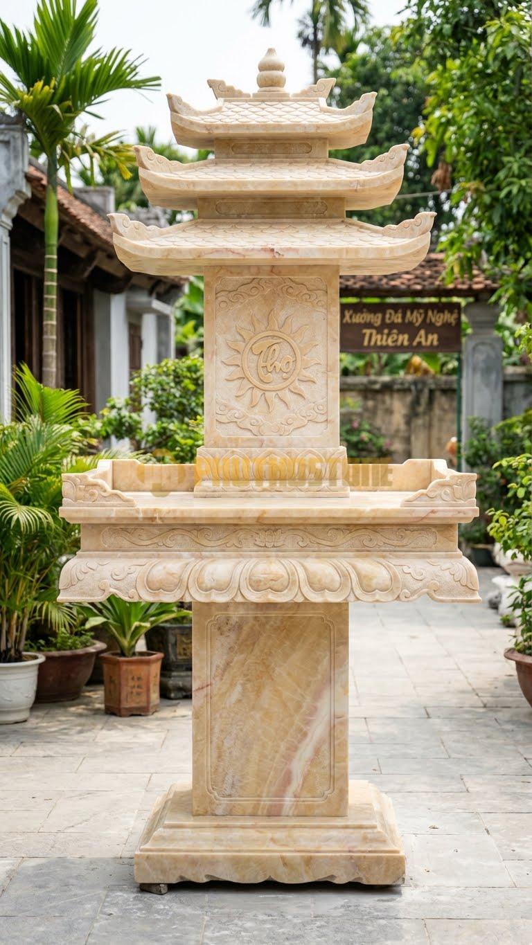 Cây Hương 3 Mái Chùa Một Cột Đá Vàng Nghệ An Mô Phỏng Kiến Trúc Mái Chùa Cổ 127 X 127 X 255 Cm