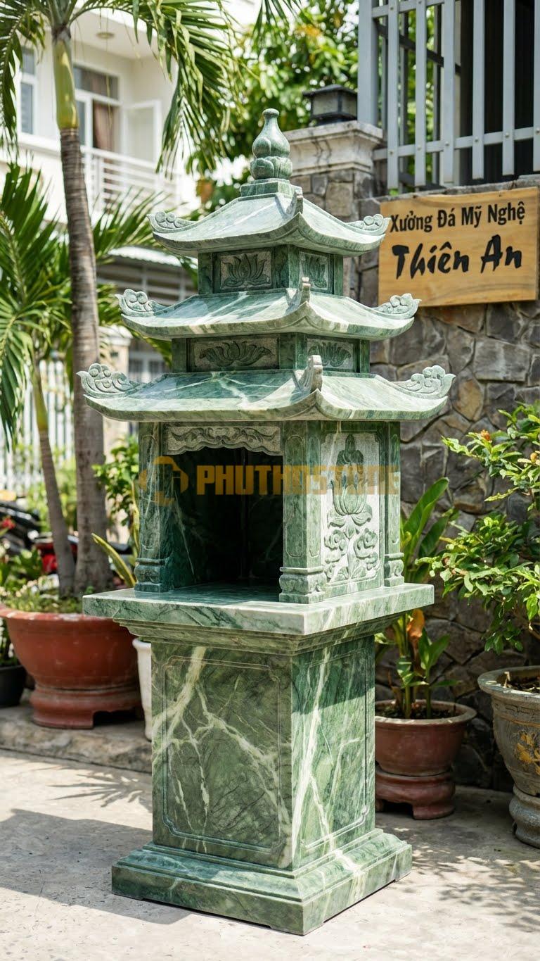 Cây Hương 3 Mái Chùa Một Cột Đá Xanh Ấn Mô Phỏng Kiến Trúc Mái Chùa Cổ 127 X 127 X 255 Cm