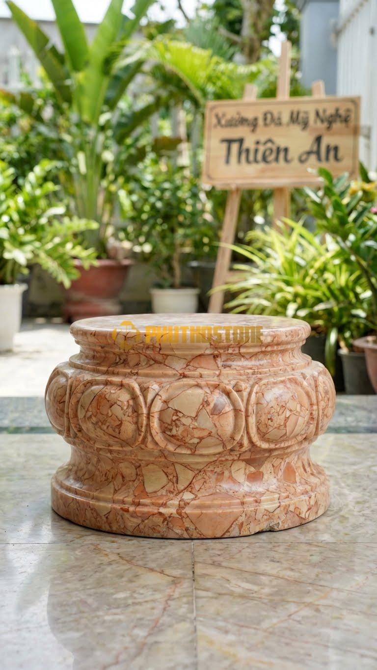 Chân Tảng Đá Hồng Tảng Bệt Cườm Dẹt D24: Hạt Cườm Hình Oval Dẹt Thay Vì Hình Tròn. (Gương 24Cm – Đế 38Cm – Cao 14Cm).