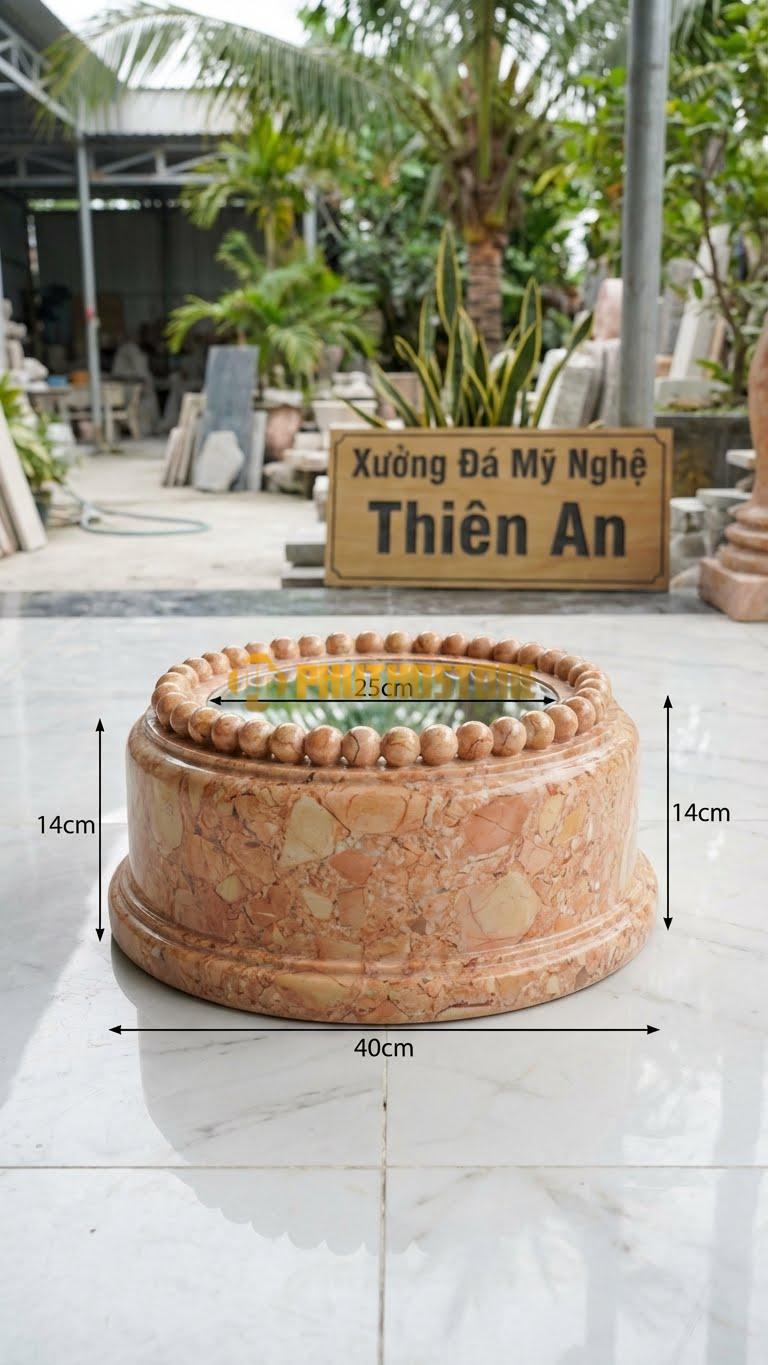Chân Tảng Đá Hồng Tảng Bệt Cườm Đơn D25: Một Chuỗi Hạt Tròn Chạy Quanh Cổ Tảng, Thân Trơn. (Gương 25Cm – Đế 40Cm – Cao 14Cm).