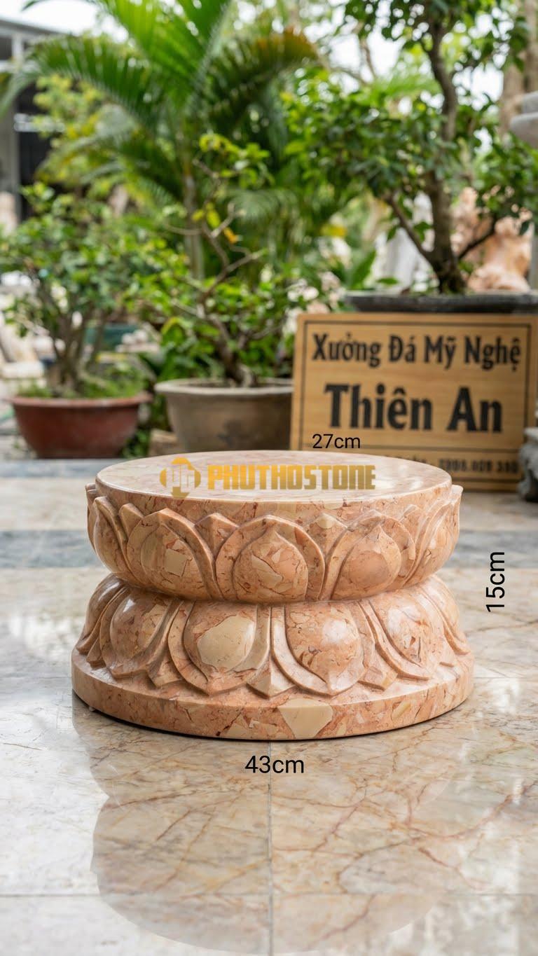 Chân Tảng Đá Hồng Tảng Bệt Sòi Kép D27: Hai Lớp Lá Sòi Xếp Chồng Lên Nhau. (Gương 27Cm – Đế 43Cm – Cao 15Cm).