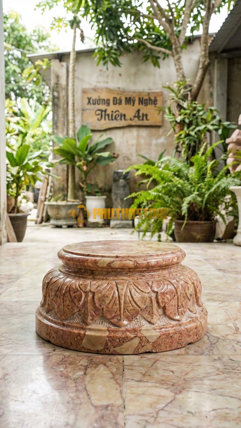 Chân Tảng Đá Hồng Tảng Bệt Sòi Múi Khế D30: Lá Sòi Được Chia Thành Các Múi Nổi Rõ Như Quả Khế. (Gương 30Cm – Đế 45Cm – Cao 16Cm).